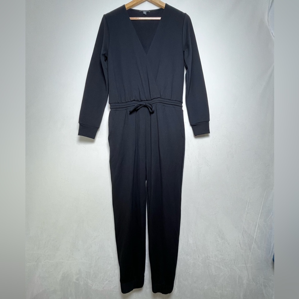 Beyond Yoga Women Cozy Fleece Jumpsuit Blk Athleisure Soft V Neck Tie Waist Sz S - Picture 2 of 6